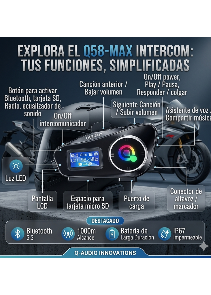 INTERCOMUNICADOR DE MOTO Q58 MAX