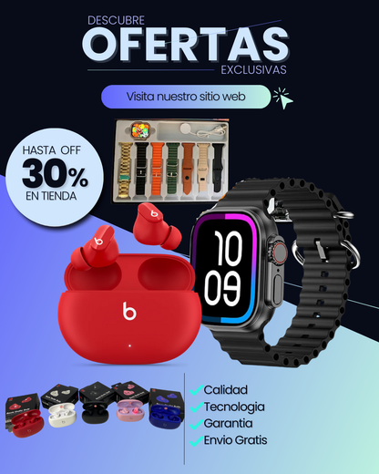 RELOJ X10 7 MANILLAS MAS UNOS AUDIFONOS BUDS