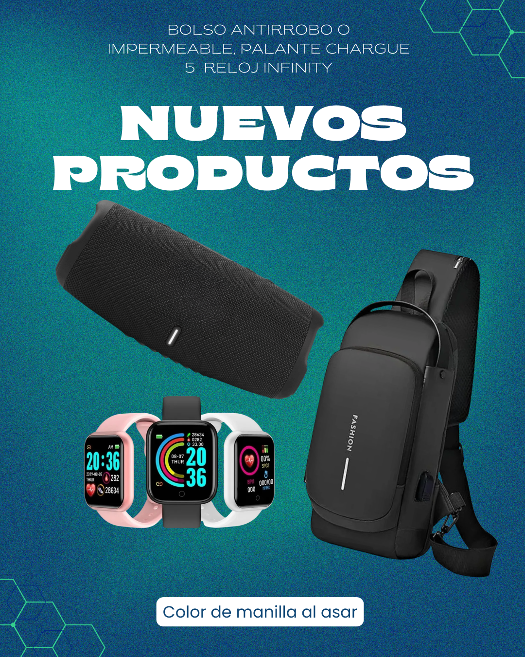 BOLSO ANTIRROBO MAS PARLANTE Y RELOJ Y68