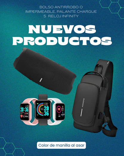 BOLSO ANTIRROBO MAS PARLANTE Y RELOJ Y68
