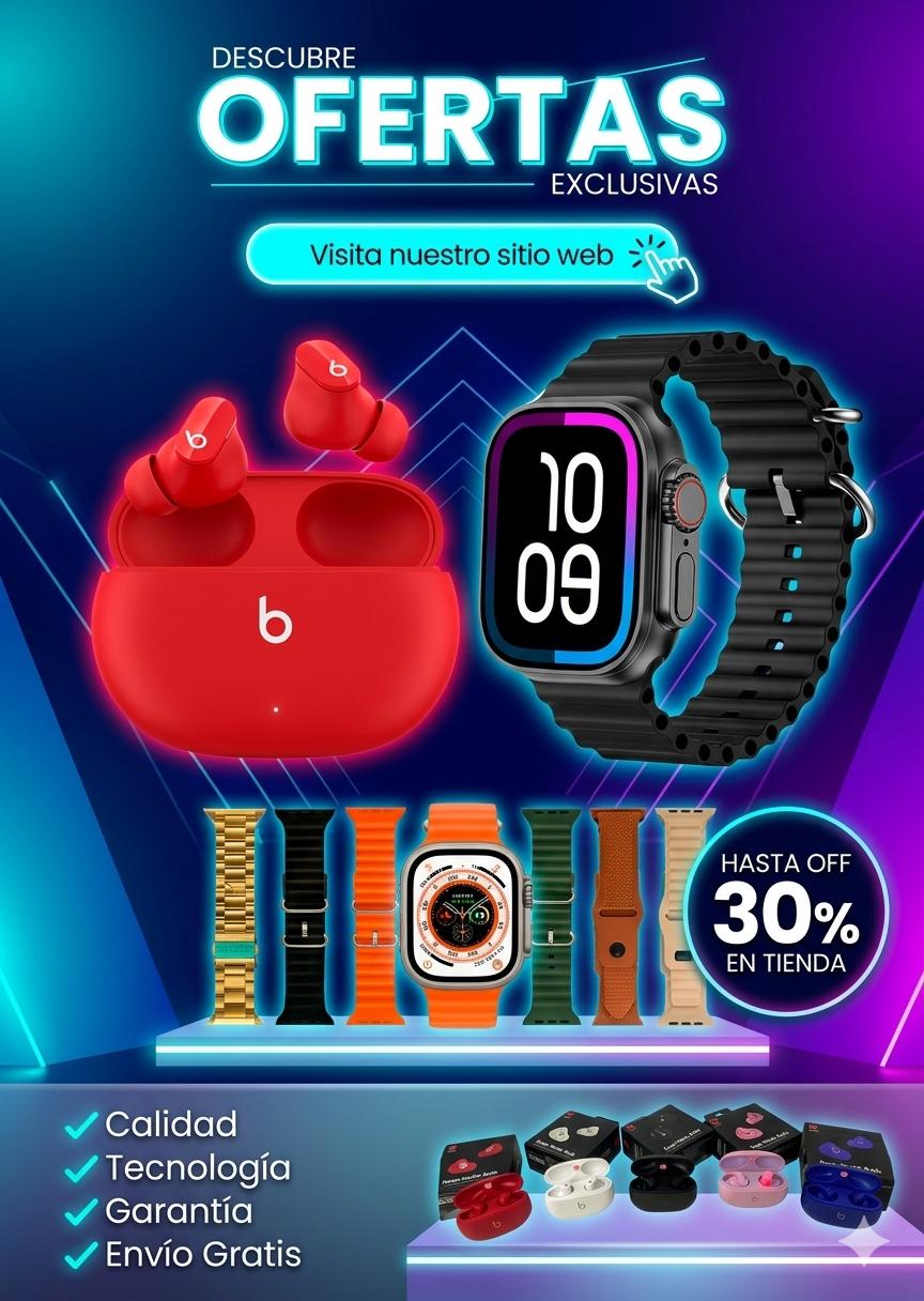 RELOJ X10 7 MANILLAS MAS UNOS AUDIFONOS BUDS