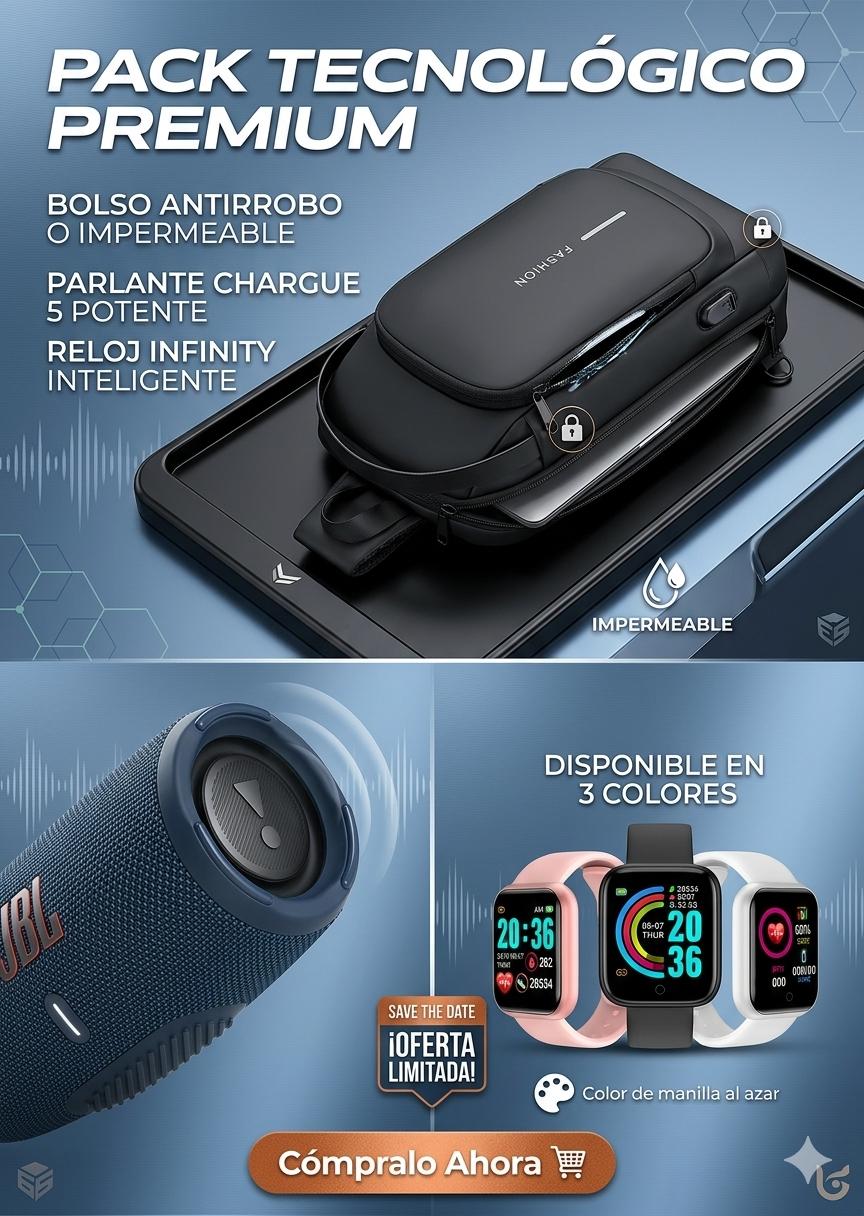 BOLSO ANTIRROBO MAS PARLANTE Y RELOJ Y68