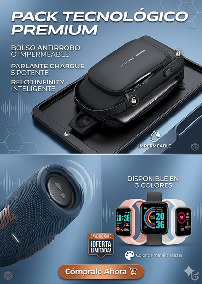 BOLSO ANTIRROBO MAS PARLANTE Y RELOJ Y68